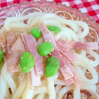 ハムと枝豆の冷やしうどん♡